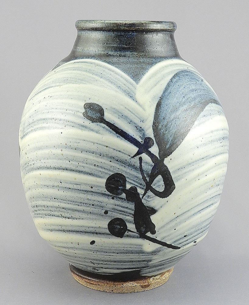 Stoneware Vase w/Hakeme Glaze Impressed by Wayne Ngan, 8 5/8"h. (1 of 7)