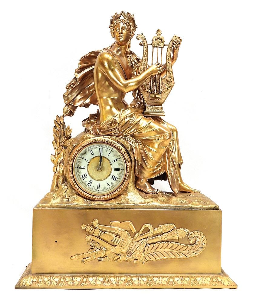 Mid 19th C. Gilt Bronze Table Clock, 16 1/2 x 13 x 4 7/8". (1 of 6)