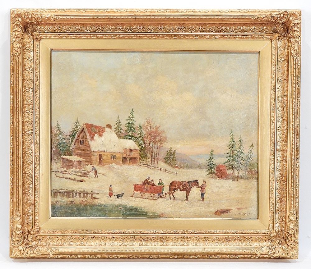 Oil on canvas signed C.Krieghoff, 17 1/4" x 21 1/4", "Winter Habitat". (1 of 13)