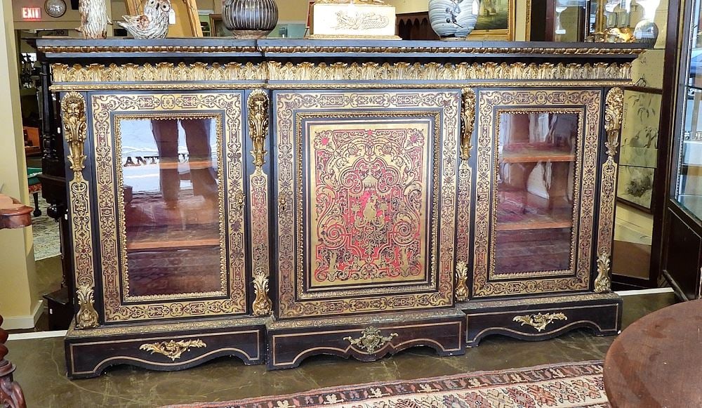 Mid 19th C. Ormolu Mounted Boulle Cabinet w/Bearded Mask Features, 81 1/2"L. (1 of 6)