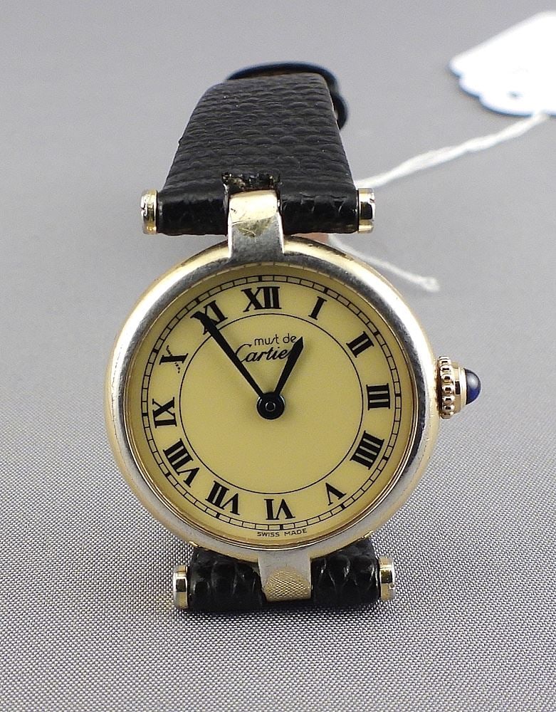 Cartier Vendome Sterling Silver Vermeil Watch With Champagne Dial.: Cartier Vendome Sterling Silver Vermeil Watch With Champagne Dial.