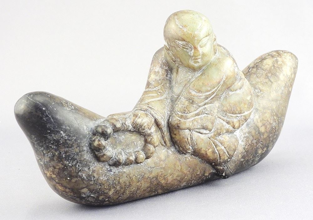 Qing Jade Carving "Wealth Bringing Boy", 7 1/4"L, 961g. (1 of 5)