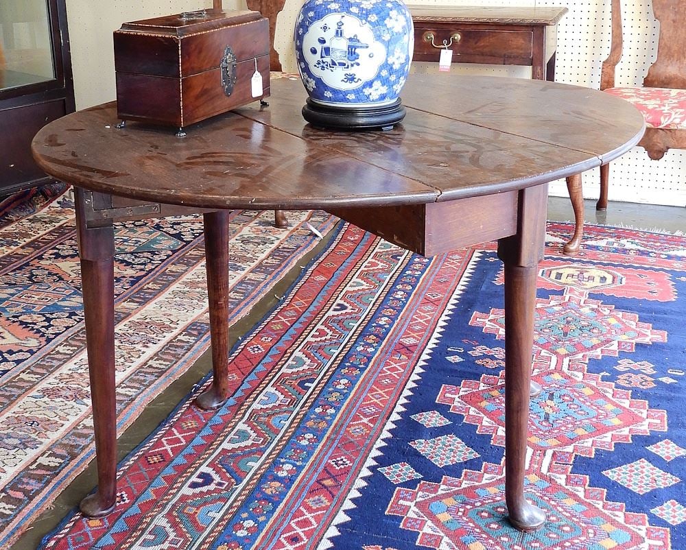 18th C. English Oak Drop Side Table, 27 3/4 x 37 1/4 x 13". (1 of 2)