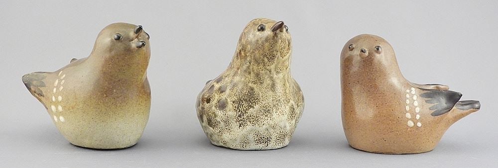 Three Stoneware Birds Monogrammed TK (Thomas Kakinuma), 3 1/2 - 4"h. (1 of 5)