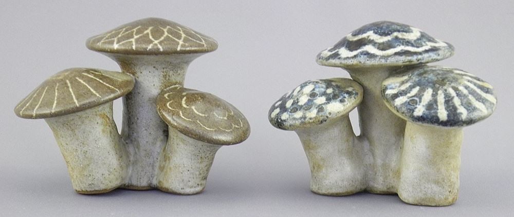 Two Mushroom Sculptures Monogrammed TK (Thomas Kakinuma), 3 1/8"h. (1 of 4)