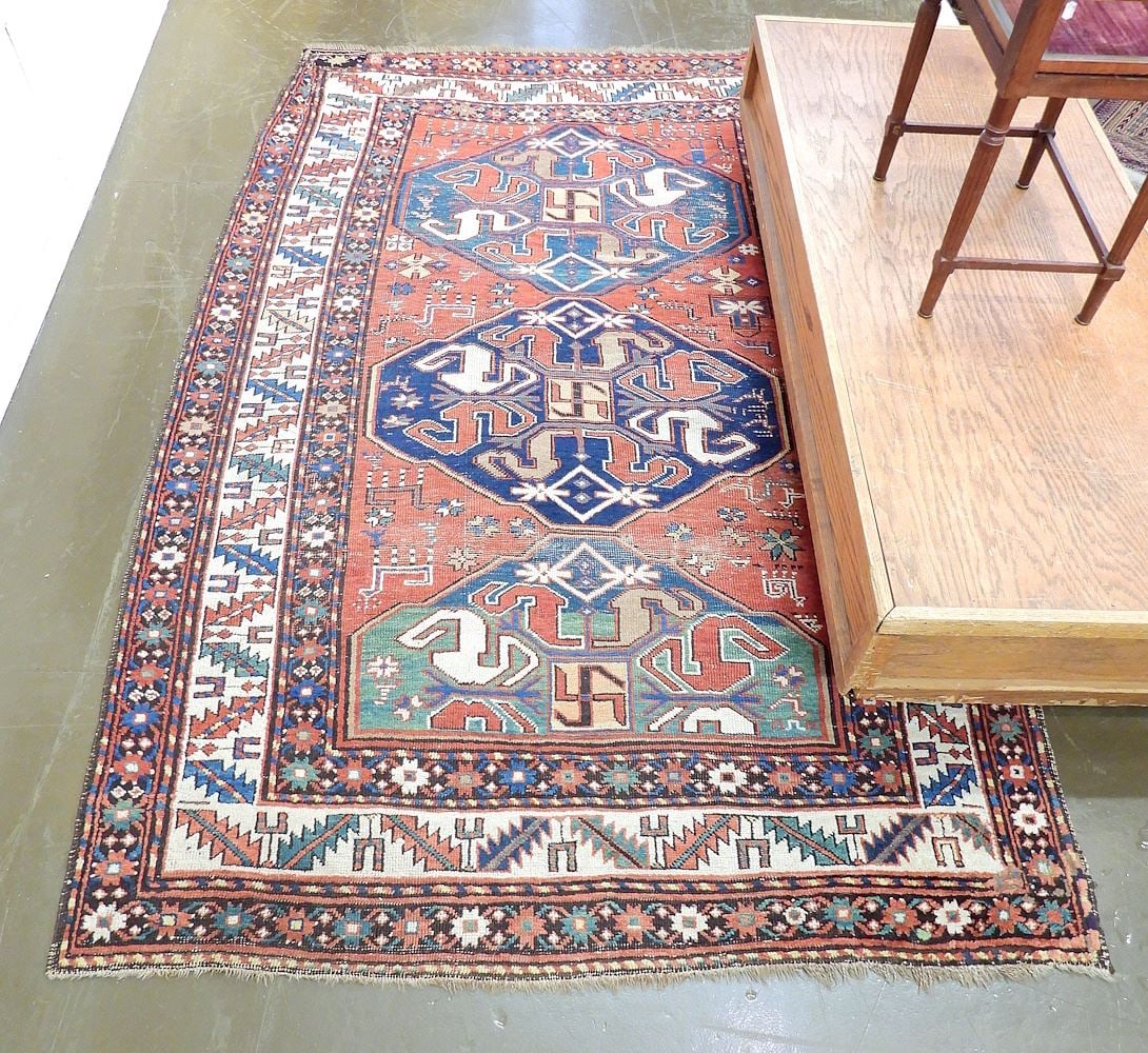 Old Hand Knotted Caucasian Cloudband Carpet, Approximately 4'10" x 7'8".: Old Hand Knotted Caucasian Cloudband Carpet, Approximately 4'10" x 7'8".