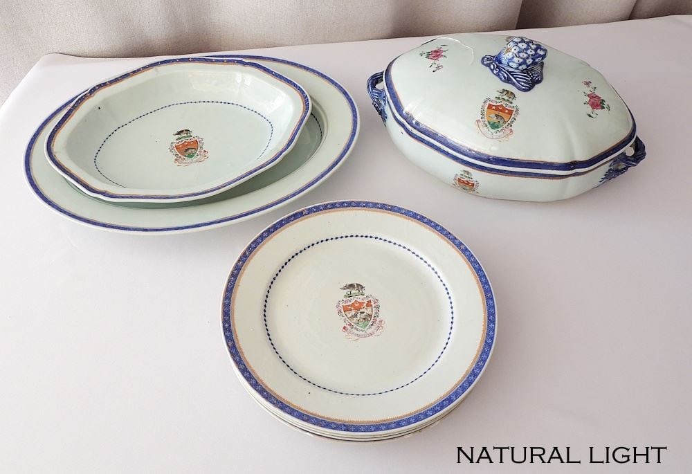 Collection of 18th C. Chinese Export Armorial Porcelain Wares.: Collection of 18th C. Chinese Export Armorial Porcelain Wares.