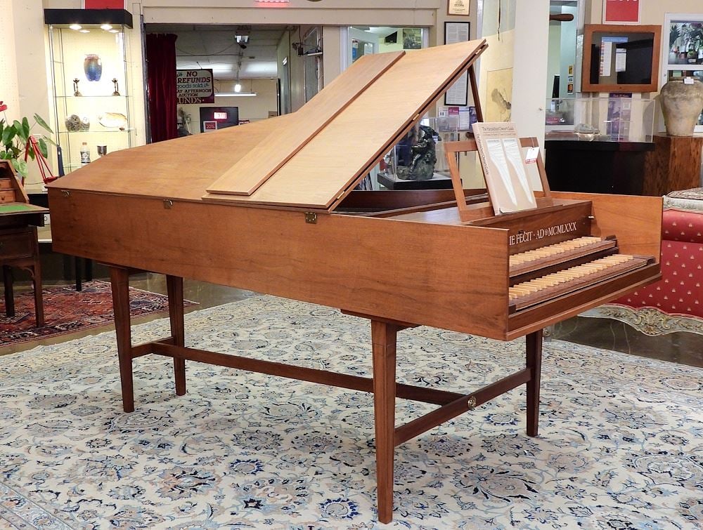 Sabathil & Son Ltd. French Double Teak Harpsichord, 7'8" x 3'3" x 3'1 3/4".: Sabathil & Son Ltd. French Double Teak Harpsichord, 7'8" x 3'3" x 3'1 3/4".