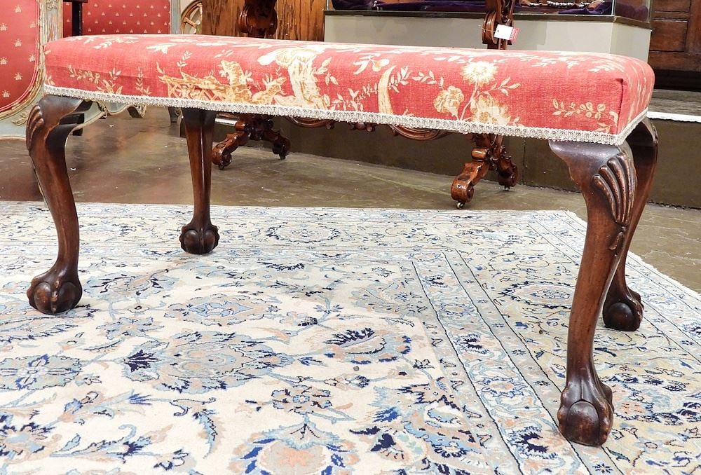 Georgian Style Carved Mahogany Footstool, 38 x 19 x 19 1/2"h. (1 of 2)