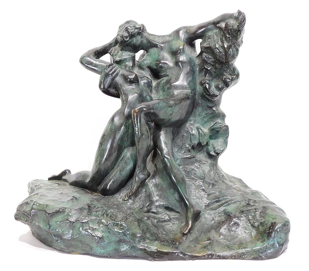 Bronze Sculpture signed Rodin, 13 3/4"x17 1/2"x10 1/4", "L'Eternel Printemps" (Barbedienne).: Bronze Sculpture signed Rodin, 13 3/4"x17 1/2"x10 1/4", "L'Eternel Printemps" (Barbedienne).