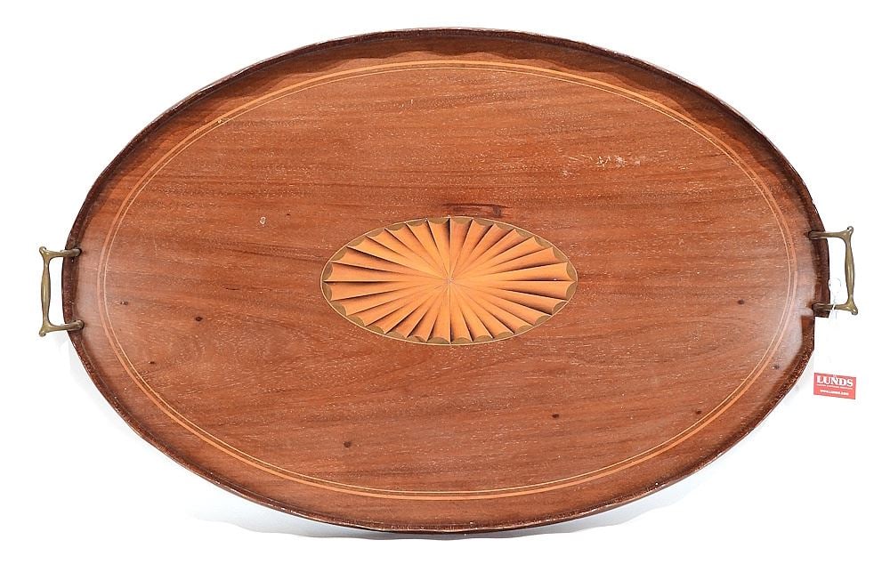 Edwardian Patera Inlaid Mahogany Drinks Tray, 27 3/4"L. (1 of 3)