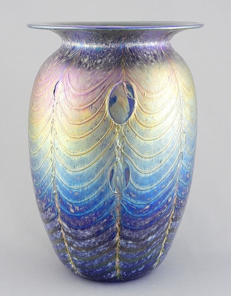Studio Glass Feather Trail Vase signed Skookum (Robert Held), 9 1/4" h. (1 of 7)