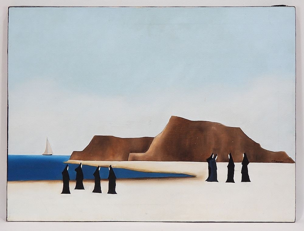 Oil on Canvas signed E. (Estelle) Chaves, 18 x 24" "Nuns on The Beach" (1 of 12)