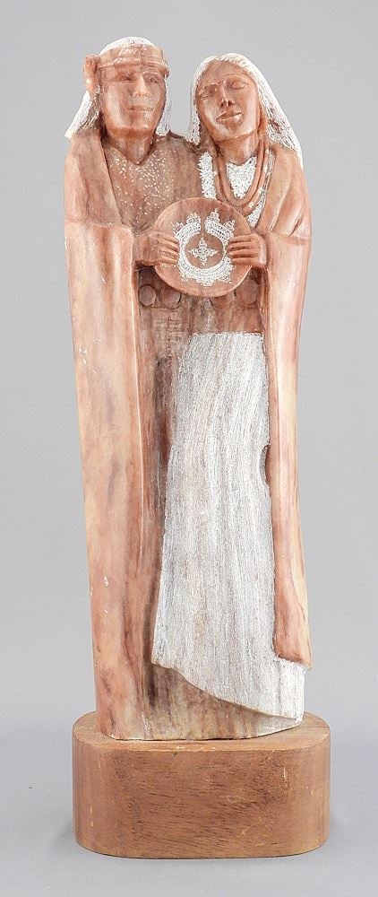 Navajo Stone Carving signed Tim Washburn, TH 13 5/8", "Standing Couple".: Navajo Stone Carving signed Tim Washburn, TH 13 5/8", "Standing Couple".