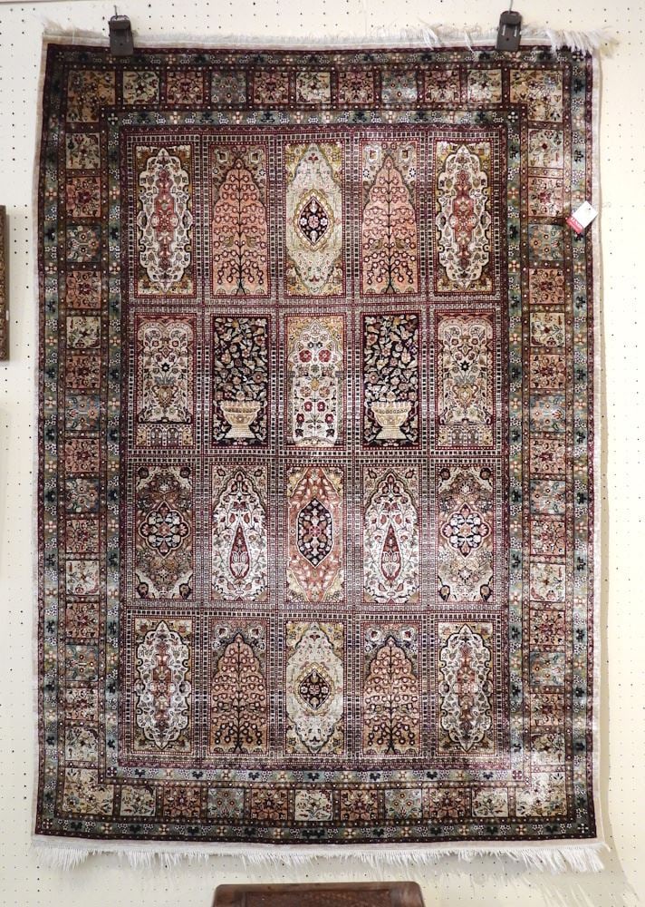 Kashmir Silk Mughal Garden Carpet, Approximately 4'1" x 5'11". (1 of 4)