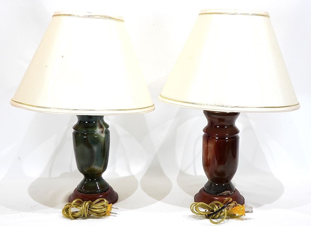 Pair of Agate Table Lamps, Agate Section 8"h, Naturally Striated. (1 of 6)