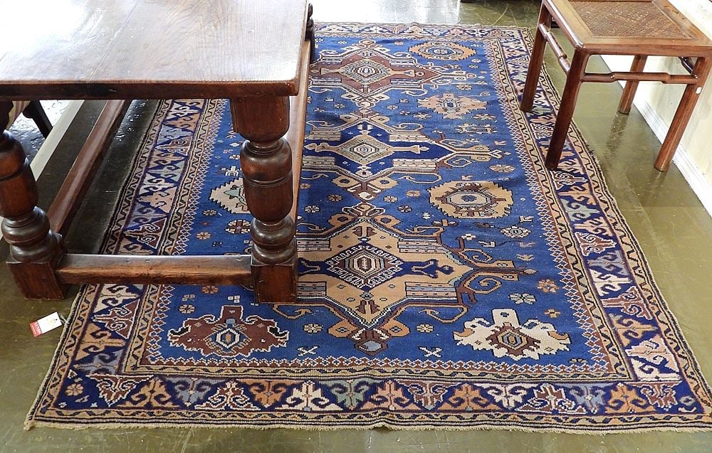 Old Hand Knotted Caucasian Shirvan Carpet, Approximately 5'6" x 7'3" (wear noted).: Old Hand Knotted Caucasian Shirvan Carpet, Approximately 5'6" x 7'3" (wear noted).