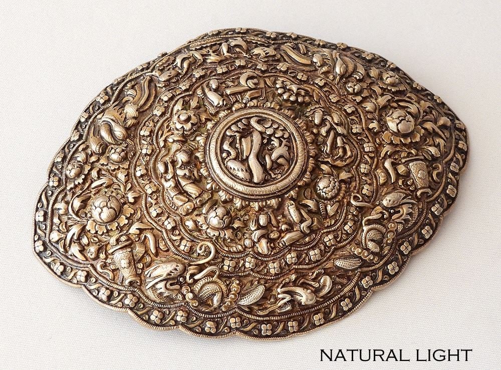 19th C. Straits Chinese Peranakan Marked Silver Alloy Buckle, 5"L, 90g: 19th C. Straits Chinese Peranakan Marked Silver Alloy Buckle, 5"L, 90g