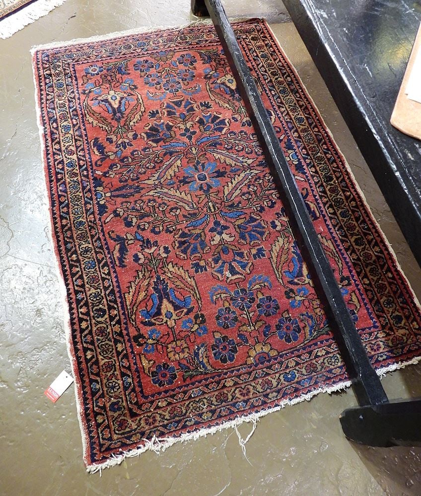 Hand Knotted Persian Sarouk Carpet, Approximately 3'5" x 4'11" (as found).: Hand Knotted Persian Sarouk Carpet, Approximately 3'5" x 4'11" (as found).