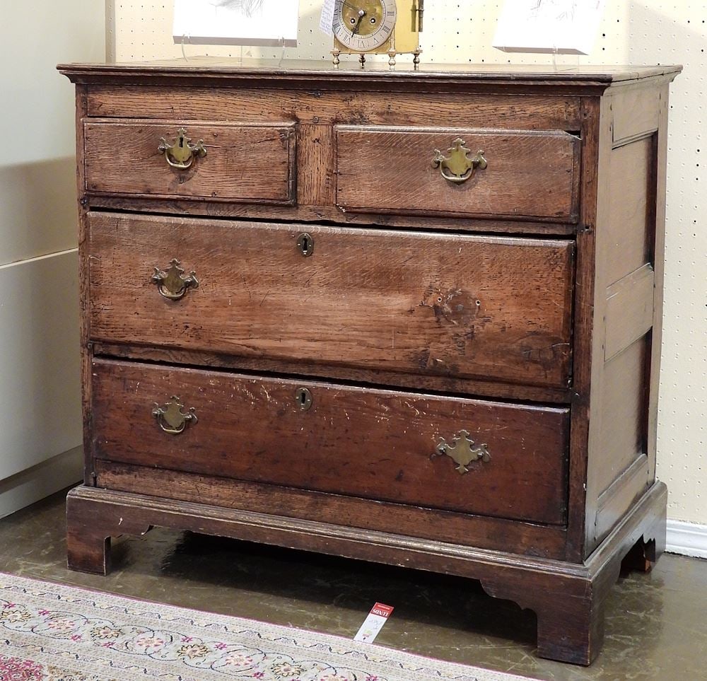 18th C. Oak Chest of Drawers, 35 1/4 x 37 5/8 x 20". (1 of 3)