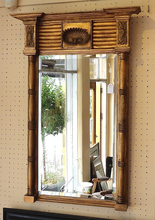 Regency Gilt Wood Shell Motif Pier Mirror, 35 1/2 x 24 3/8 x 4 1/2". (1 of 1)