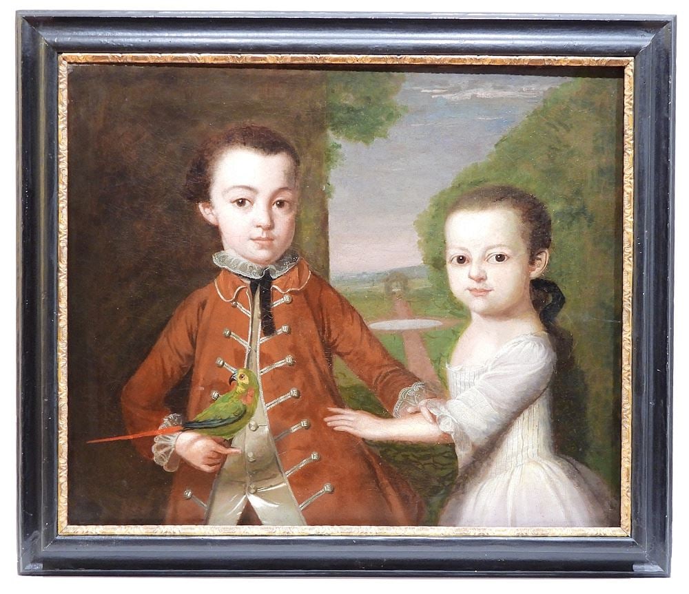 Oil on Canvas Unsigned, 25 x 30", "Double Portrait of Carolinian Children".: Oil on Canvas Unsigned, 25 x 30", "Double Portrait of Carolinian Children".