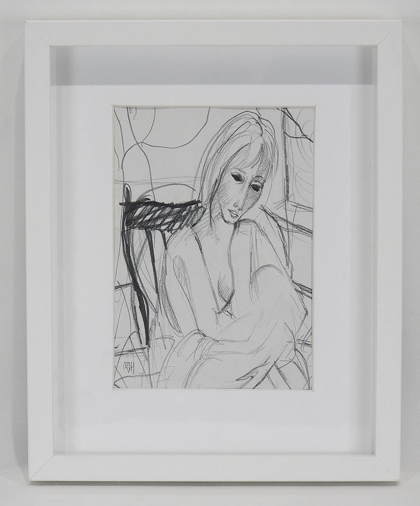 Pencil on Paper signed MDH (Margaret Keane), 6 3/4 x 4 3/4" "Portrait of Young Woman".: Pencil on Paper signed MDH (Margaret Keane), 6 3/4 x 4 3/4" "Portrait of Young Woman".