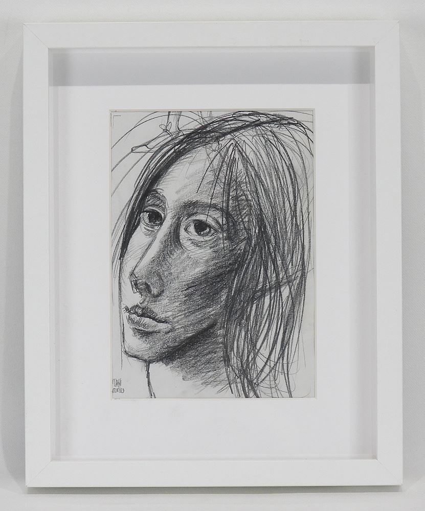 Pencil on Paper signed MDH (Margaret) Keane, 6 5/8 x 4 3/4" "Portrait of Young Woman".: Pencil on Paper signed MDH (Margaret) Keane, 6 5/8 x 4 3/4" "Portrait of Young Woman".