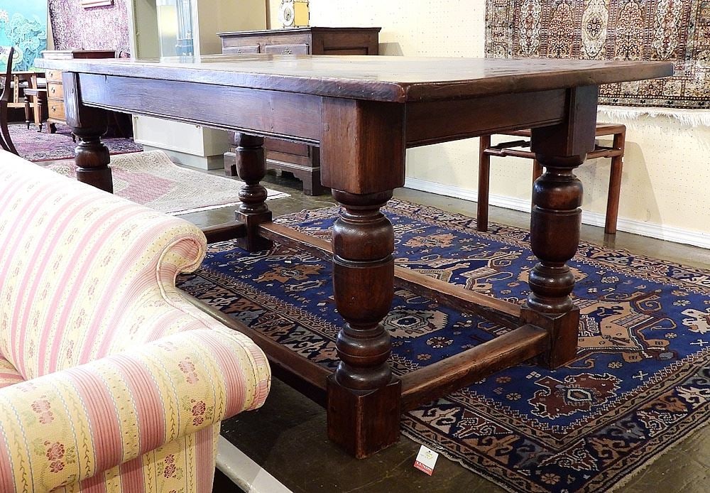 17th C. Style Oak Trestle Table, Triple Plank, 30 1/2 x 72 1/2 x 33 3/8". (1 of 5)