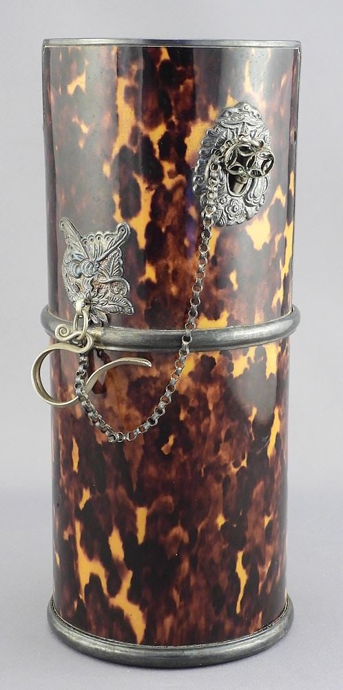 Meiji Japanese Faux Tortoiseshell Silver Mounted Hi-Ire, 8 1/8"h (as found). (1 of 5)