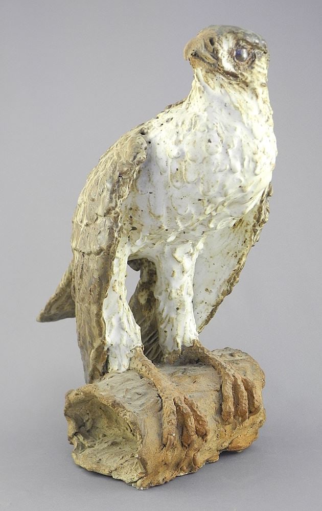 Stoneware Hawk Figure signed Th. Winslow, 12 1/4"h. (1 of 5)