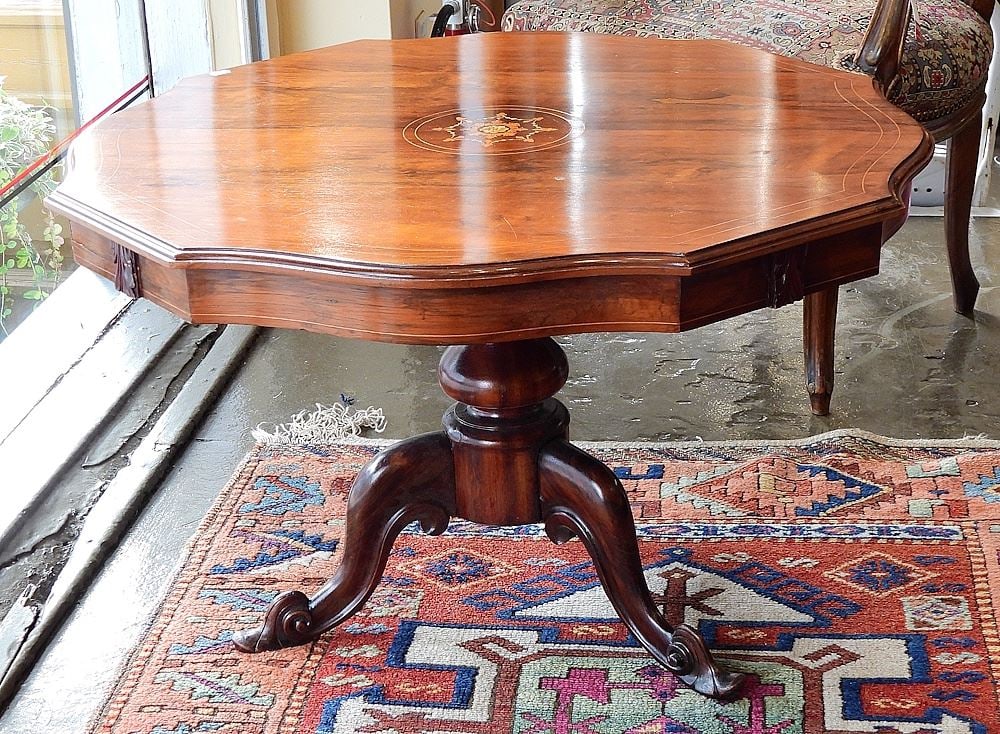 Edwardian Rosewood Octagonal Inlaid Low Table, 29" Diameter. (1 of 3)