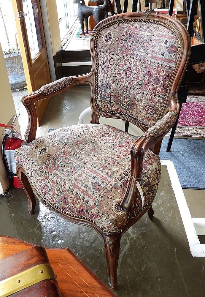 Louis XV Style Mahogany Fauteuil Chair, Early 20th C, 35 1/2"h. (1 of 2)