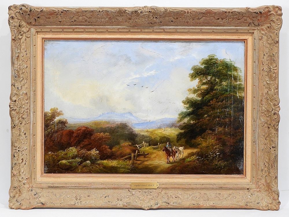 19th C. English School Oil on Canvas 16 x 24", "Country Scene".: 19th C. English School Oil on Canvas 16 x 24", "Country Scene".