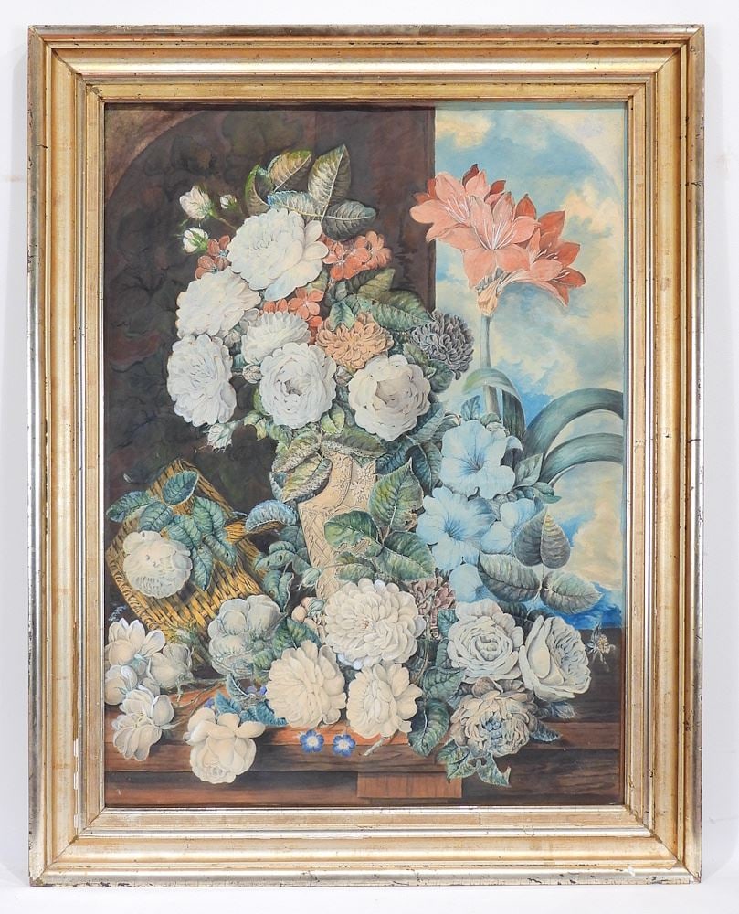 English School Mid 19th C. Watercolour, 28 3/8 x 21", "Sumptuous Botanical...". (1 of 3)