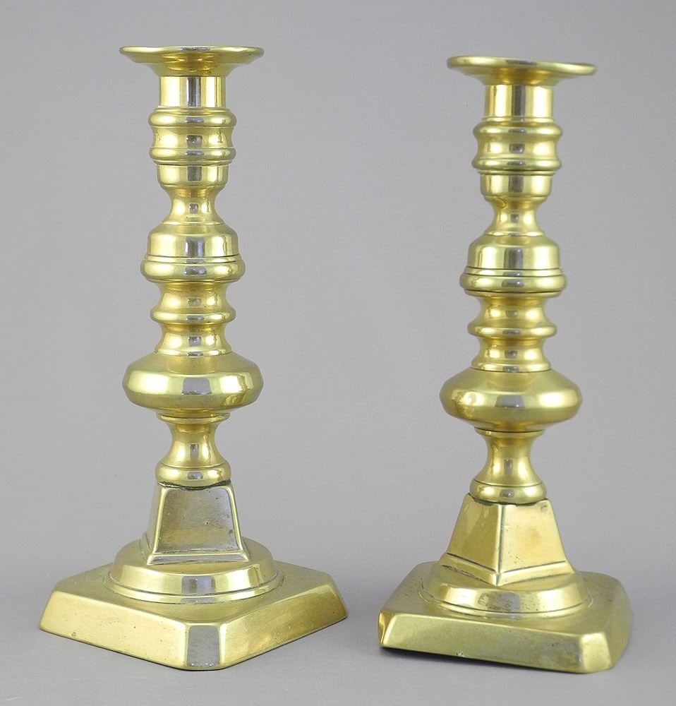 Pair of Antique Brass Candlesticks, 9"h. (1 of 3)