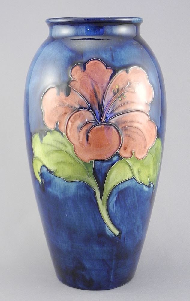 Moorcroft Hibiscus Vase, 9 7/8"h. (1 of 3)