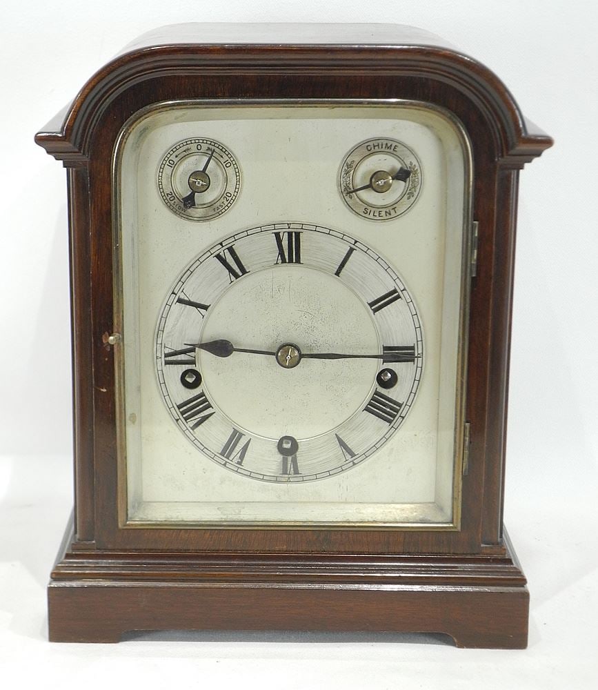 Mahogany Marble Clock w/Steel Face, C.1900, 11 1/4 x 9 1/8 x 6 1/2". (1 of 5)