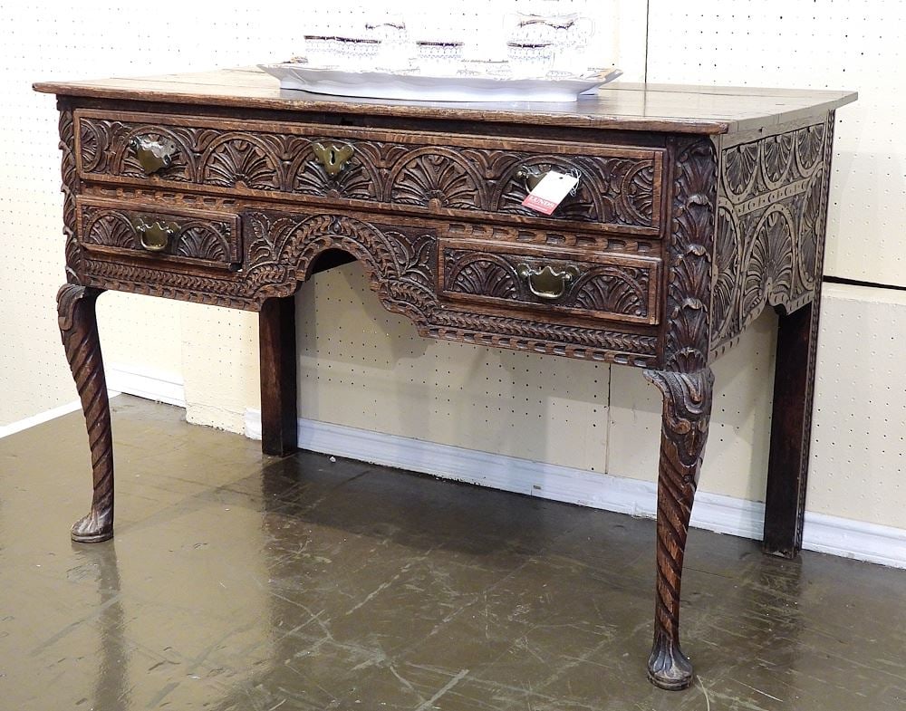 Antique European Carved Oak Table, 28"h. (1 of 5)