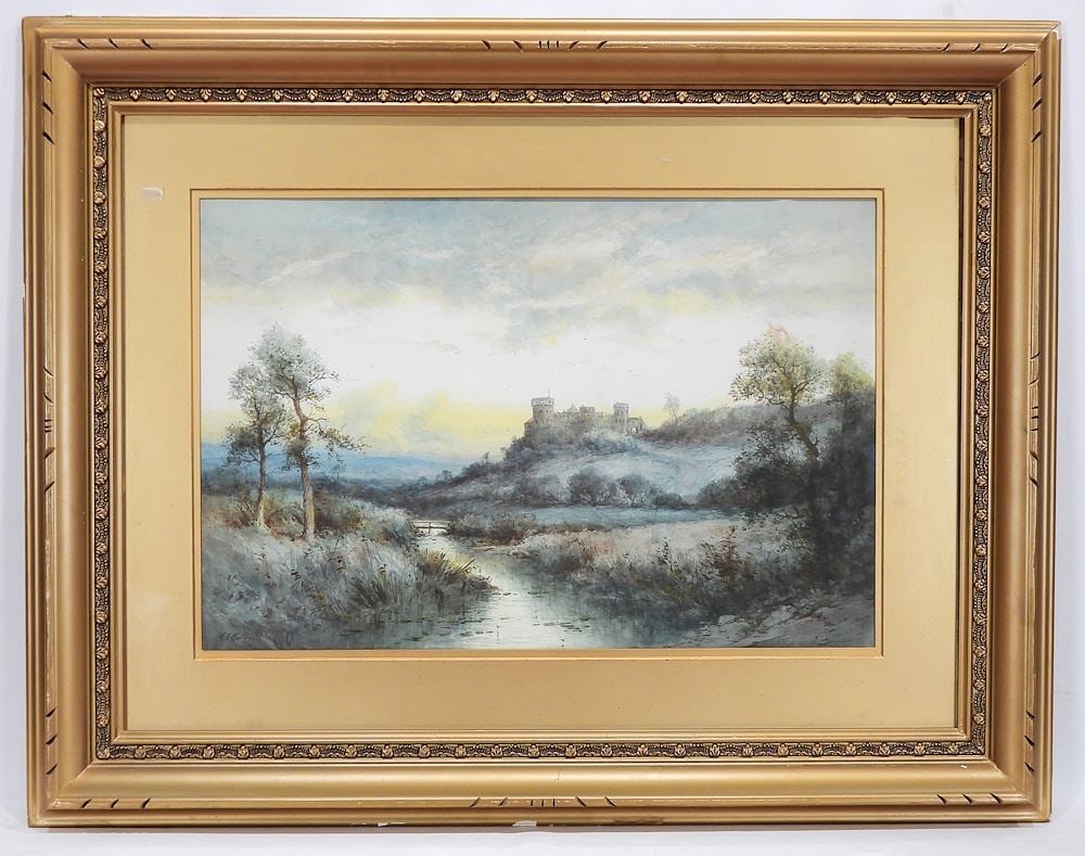Watercolour signed G.E. (George Ernest) Colby, 16 x 23 3/4" "Castle in Wales". (1 of 3)