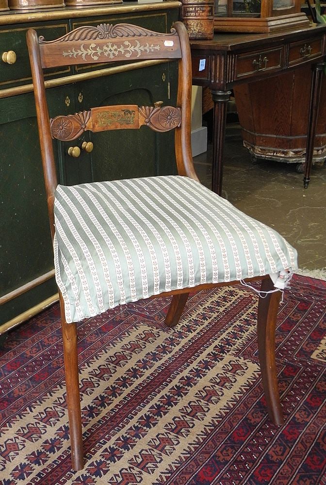Regency Brass Inlaid Mahogany Dining Chair, 32 1/2"h. (1 of 2)