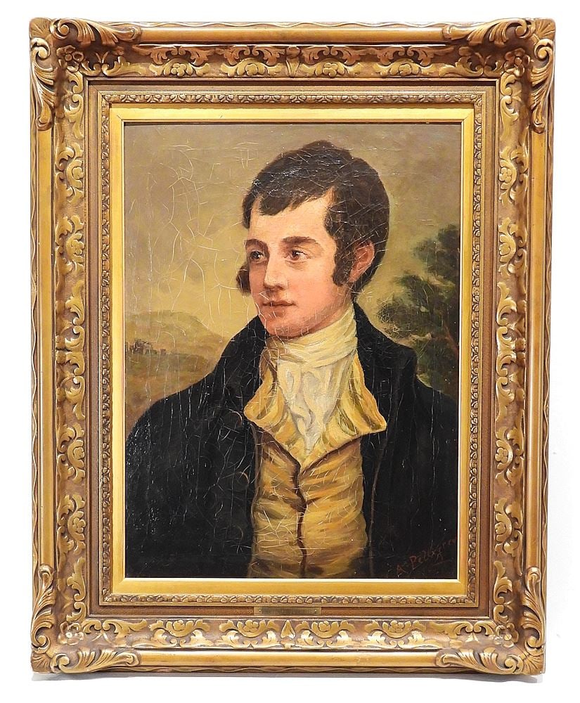 Oil on Canvas signed A. Pelligrin, 27 x 20" "Robert Burns".: Oil on Canvas signed A. Pelligrin, 27 x 20" "Robert Burns".