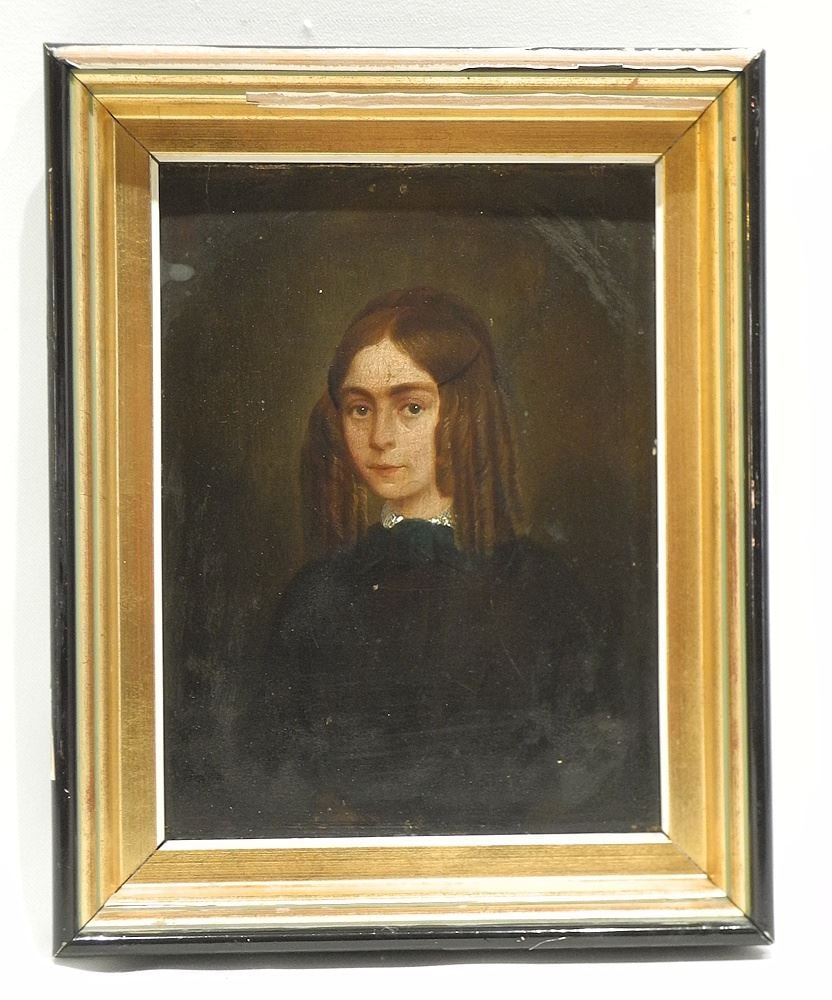 19th C. Oil on Board European School, 9 x 7 1/4", "Portrait of a Young Woman".: 19th C. Oil on Board European School, 9 x 7 1/4", "Portrait of a Young Woman".