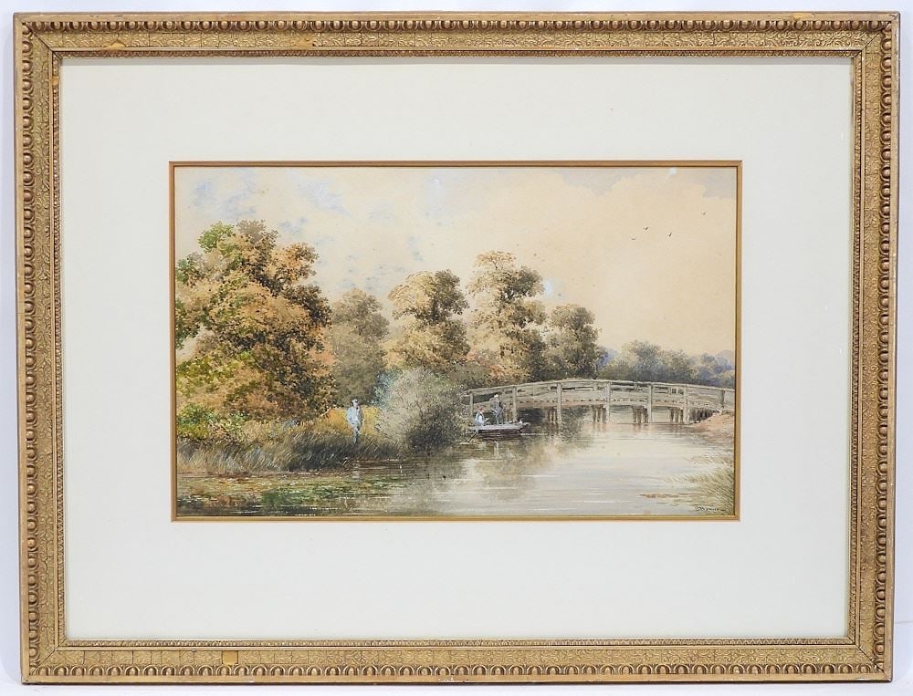 Watercolour signed S. (Stephen James ) Bowers, 12 x 14", "Fisherman with Punt" (tiny foxing noted). (1 of 4)