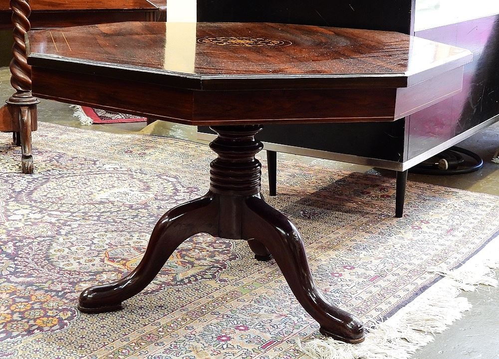 Edwardian Rosewood Octagonal Inlaid Low Table, 28 1/2" Diameter. (1 of 2)