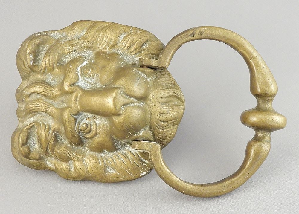 Brass Lion Mask Door Knocker, 7 3/8" h., 746 g. (1 of 3)