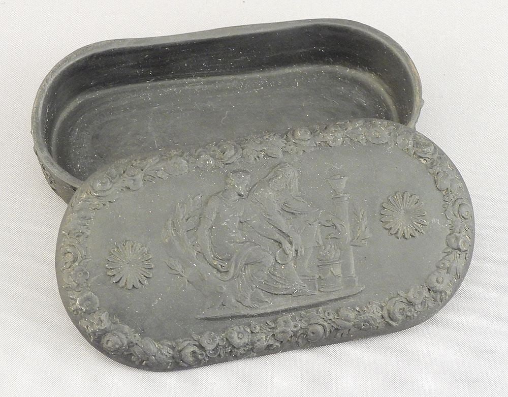 Wedgwood Basalt Oval Covered Box, 3 3/4"L. (1 of 4)