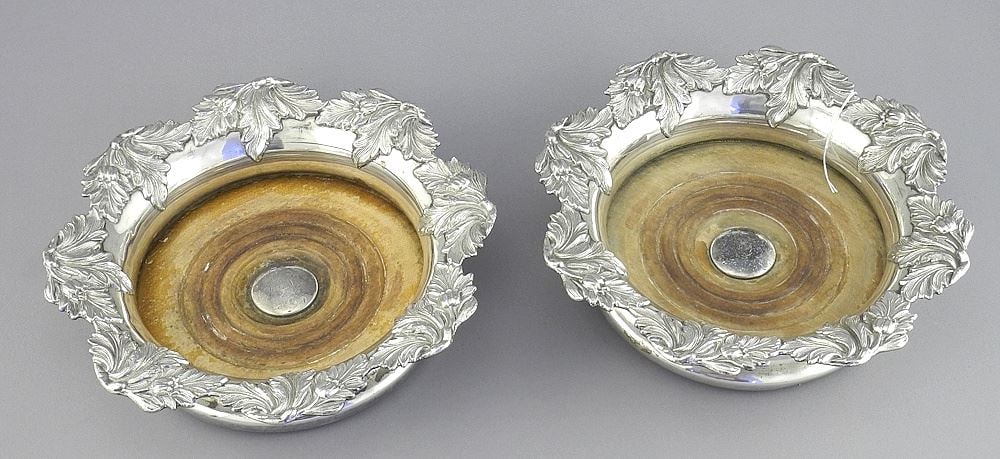 Pair of Old Sheffield Plate Wine Coasters, 1 3/4 x 6 3/4" Diameter. (1 of 6)