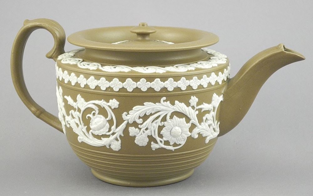 Antique Jasperware Small Teapot (unmarked). (1 of 3)