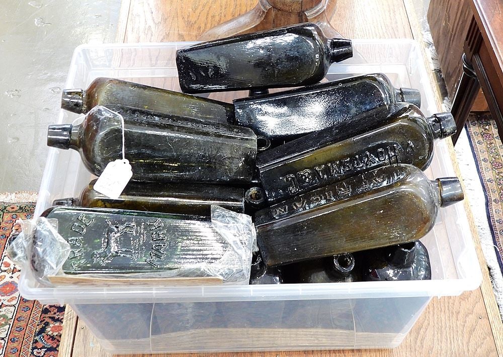 Collection of Dutch African Colonial Gin Bottles, 9 1/4"h, Approx.28pcs (chips noted). (1 of 2)